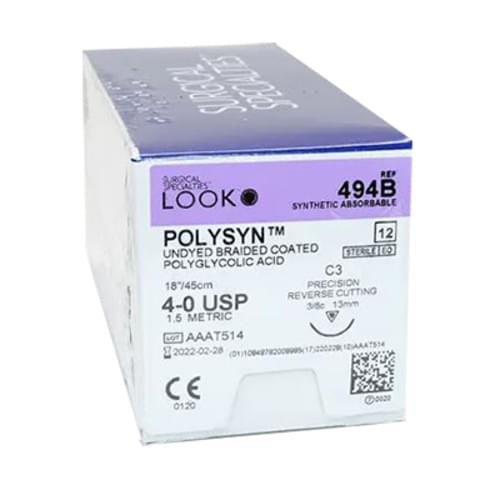 Look 494B Vicryl Undyed Braided Absorbable Reverse Cut Sutures C3 4/0 18 Look 494B Vicryl Undyed Braided Absorbable Reverse Cut Sutures C3 4/0 18